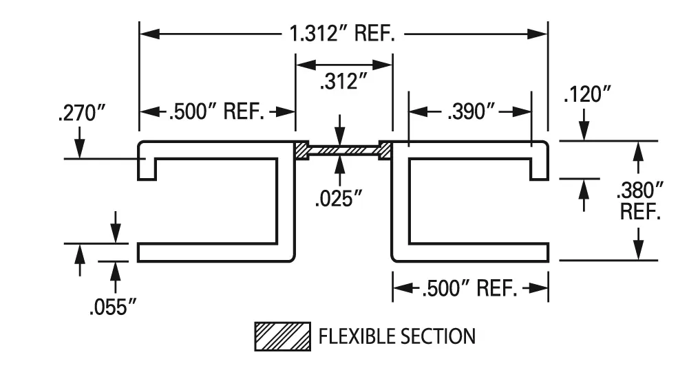 J-602 .25” DR Channel continuous, coextruded thermoplastic hinge specs