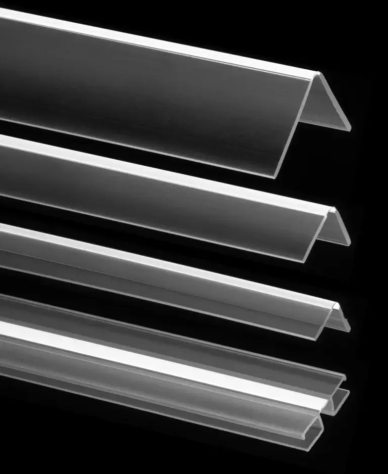 4 clear Living Hinges on a black background