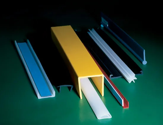Stack of multicolored Polyethylene, Polypropylene Custom-Extruded Plastic Profiles Stack of multicolored Polyethylene, Polypropylene Custom-Extruded Plastic Profiles